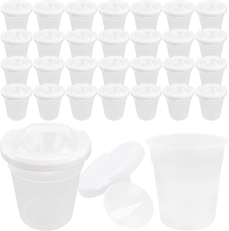 Conagel 30 Pack Kids No Spill Paint Cups with Lids Clear White Spill Proof Paint Cups for Chilren Painting Art Supplies School Prizes Classroom Arts Crafts - Image 1